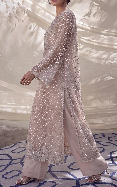 Threads and Motifs Peach Silk Suit | Pakistani Embroidered Chiffon Dresses USA- Image 3