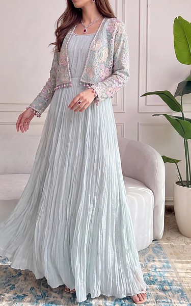 Threads and Motifs Baby Blue Chiffon Suit | Pakistani Embroidered Chiffon Dresses USA- Image 1