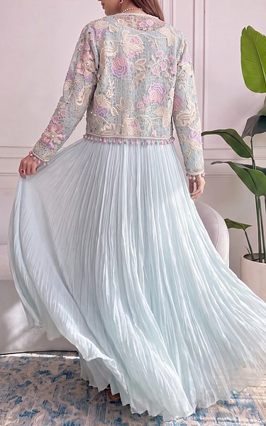 Threads and Motifs Baby Blue Chiffon Suit | Pakistani Embroidered Chiffon Dresses USA- Image 2