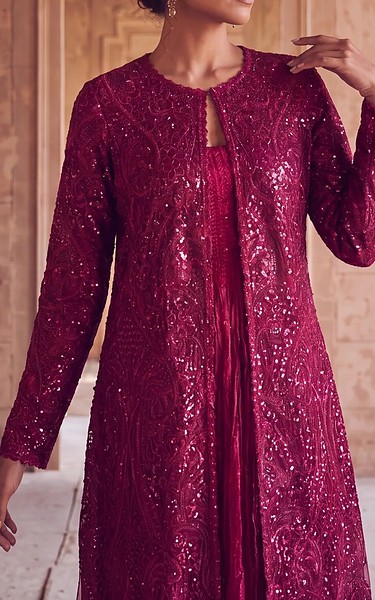 Threads and Motifs Magenta Organza Suit | Pakistani Embroidered Chiffon Dresses USA- Image 1