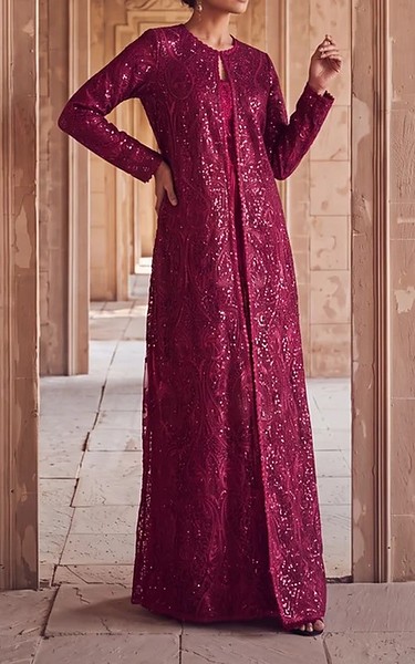 Threads and Motifs Magenta Organza Suit | Pakistani Embroidered Chiffon Dresses USA- Image 2