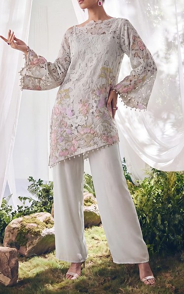 Threads and Motifs Ivory Net Suit | Pakistani Embroidered Chiffon Dresses USA- Image 1
