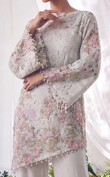 Threads and Motifs Ivory Net Suit | Pakistani Embroidered Chiffon Dresses USA- Image 2