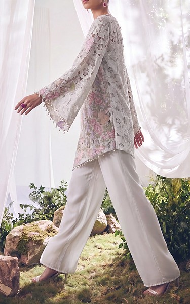 Threads and Motifs Ivory Net Suit | Pakistani Embroidered Chiffon Dresses USA- Image 3