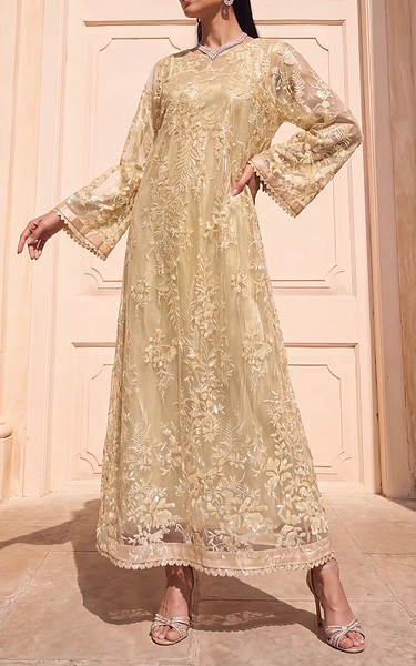 Threads and Motifs Golden Chiffon Suit | Pakistani Embroidered Chiffon Dresses USA- Image 1