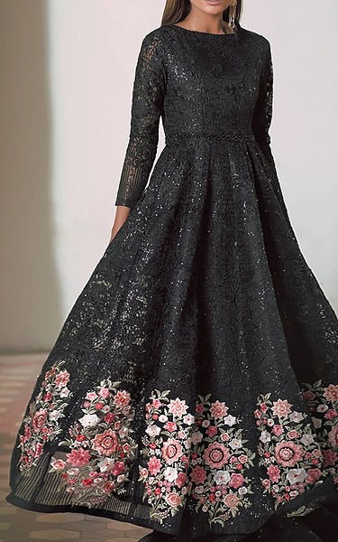 Threads and Motifs Black Organza Suit | Pakistani Embroidered Chiffon Dresses USA- Image 1