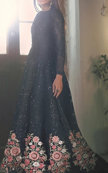 Threads and Motifs Black Organza Suit | Pakistani Embroidered Chiffon Dresses USA- Image 2