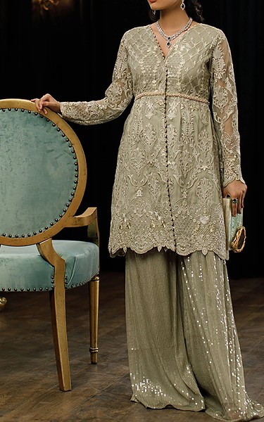 Threads and Motifs Pistachio Net Suit | Pakistani Embroidered Chiffon Dresses USA- Image 1