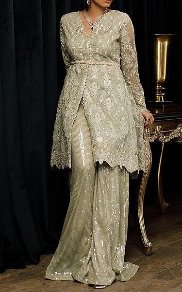 Threads and Motifs Pistachio Net Suit | Pakistani Embroidered Chiffon Dresses USA- Image 2