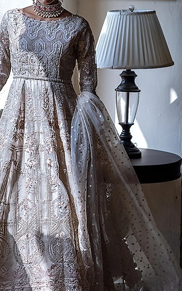 Threads and Motifs Off-white Organza Suit | Pakistani Embroidered Chiffon Dresses USA- Image 1