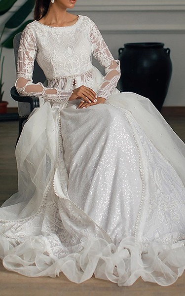 Threads and Motifs White Organza Suit | Pakistani Embroidered Chiffon Dresses USA- Image 2