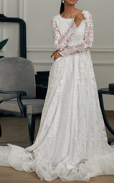 Threads and Motifs White Organza Suit | Pakistani Embroidered Chiffon Dresses USA- Image 3