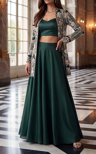 Threads and Motifs Green Net Suit | Pakistani Embroidered Chiffon Dresses USA- Image 2