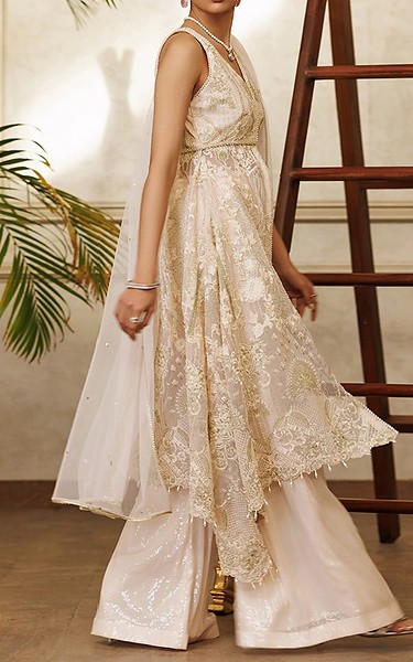 Threads and Motifs Off-white Net Suit | Pakistani Embroidered Chiffon Dresses USA- Image 2