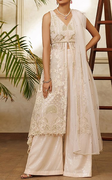 Threads and Motifs Off-white Net Suit | Pakistani Embroidered Chiffon Dresses USA- Image 3