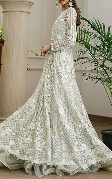 Threads and Motifs Turquoise Net Suit | Pakistani Embroidered Chiffon Dresses USA- Image 2