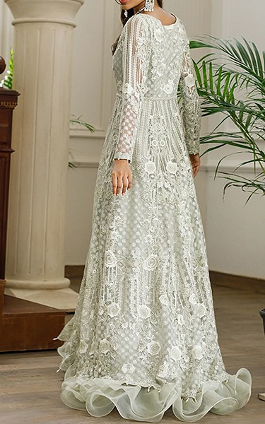 Threads and Motifs Turquoise Net Suit | Pakistani Embroidered Chiffon Dresses USA- Image 3