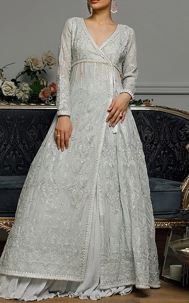 Threads and Motifs Slate Grey Chiffon Suit | Pakistani Embroidered Chiffon Dresses USA- Image 1