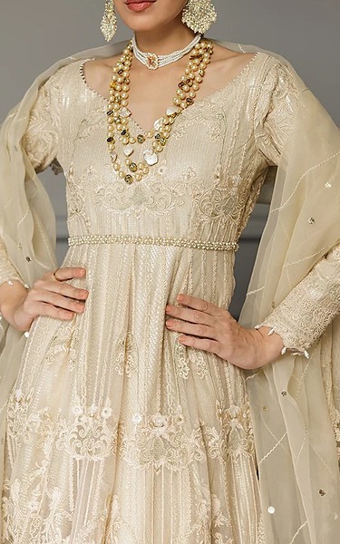 Threads and Motifs Sand Gold Net Suit | Pakistani Embroidered Chiffon Dresses USA- Image 2