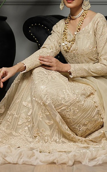 Threads and Motifs Sand Gold Net Suit | Pakistani Embroidered Chiffon Dresses USA- Image 3