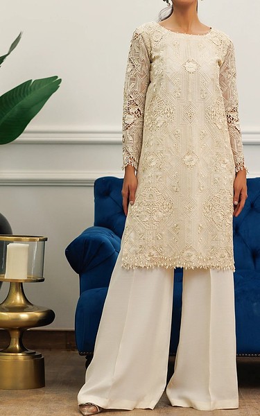 Threads and Motifs Off-white Organza Suit | Pakistani Embroidered Chiffon Dresses USA- Image 2