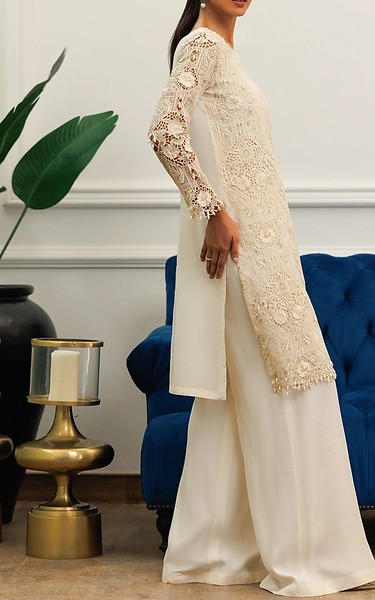 Threads and Motifs Off-white Organza Suit | Pakistani Embroidered Chiffon Dresses USA- Image 3
