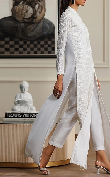 Threads and Motifs White Chiffon Suit | Pakistani Embroidered Chiffon Dresses USA- Image 1