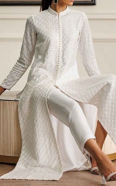 Threads and Motifs White Chiffon Suit | Pakistani Embroidered Chiffon Dresses USA- Image 2