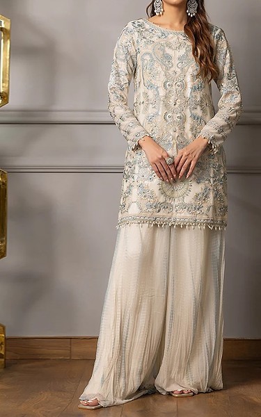 Threads and Motifs Off-white Net Suit | Pakistani Embroidered Chiffon Dresses USA- Image 1