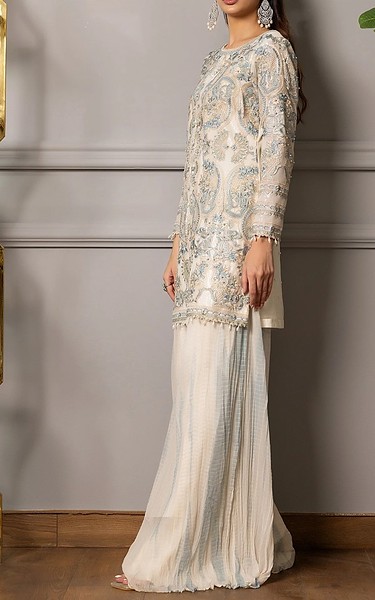 Threads and Motifs Off-white Net Suit | Pakistani Embroidered Chiffon Dresses USA- Image 3
