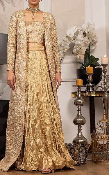 Threads and Motifs Golden Masuri Suit | Pakistani Embroidered Chiffon Dresses USA- Image 2