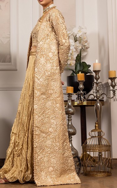 Threads and Motifs Golden Masuri Suit | Pakistani Embroidered Chiffon Dresses USA- Image 3