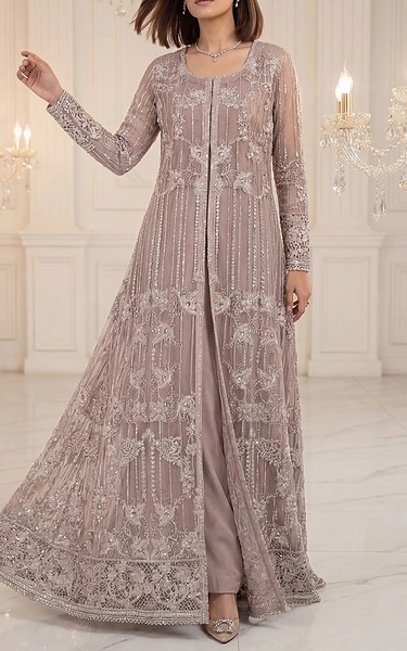 Threads and Motifs Mauve Net Suit | Pakistani Embroidered Chiffon Dresses USA- Image 1
