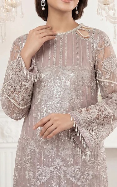Threads and Motifs Lilac Silk Suit | Pakistani Embroidered Chiffon Dresses USA- Image 2