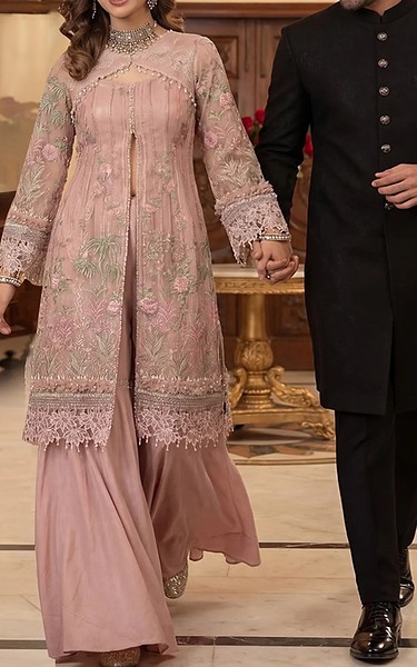 Threads and Motifs Tea Pink Chiffon Suit | Pakistani Embroidered Chiffon Dresses USA- Image 1