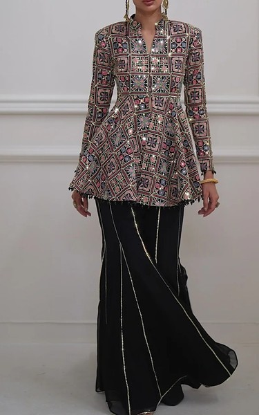 Threads and Motifs Black Chiffon Suit | Pakistani Embroidered Chiffon Dresses USA- Image 1