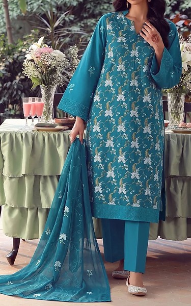 VS Textile Teal Karandi Suit | Pakistani Winter Dresses in USA- Image 1