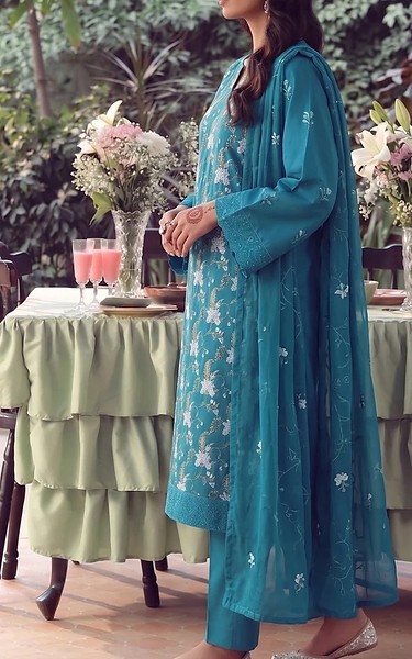 VS Textile Teal Karandi Suit | Pakistani Winter Dresses in USA- Image 2