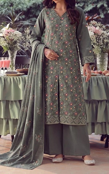 VS Textile Dark Grey Karandi Suit | Pakistani Winter Dresses in USA- Image 1