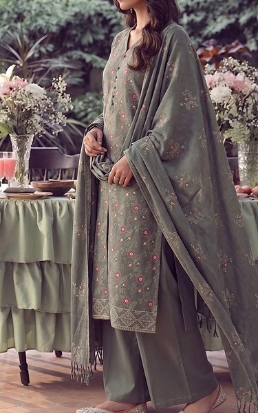 VS Textile Dark Grey Karandi Suit | Pakistani Winter Dresses in USA- Image 2