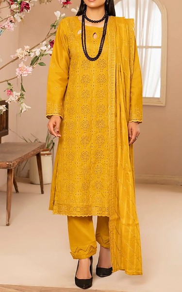 VS Textile Mustard Lawn Suit | Pakistani Lawn Dress in USA- Image 1