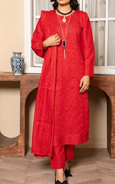 VS Textile Red Lawn Suit | Pakistani Lawn Dress in USA- Image 1