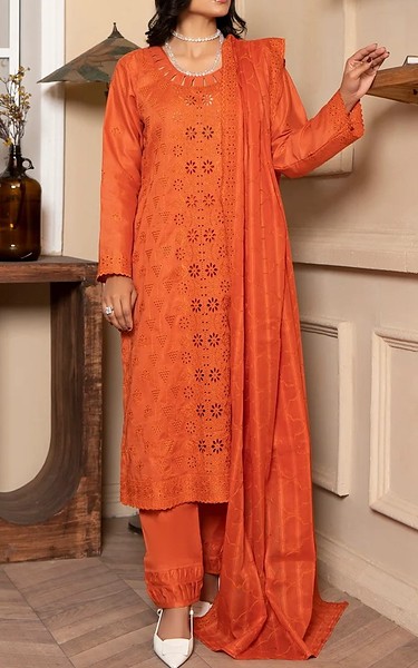 VS Textile Safety Orange Lawn Suit | Pakistani Lawn Dress in USA- Image 1