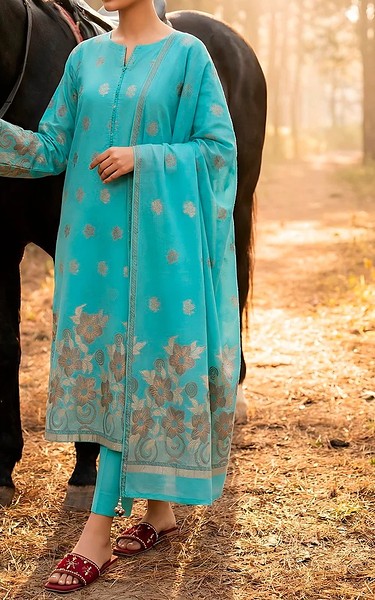 VS Textile Turquoise Jacquard Suit | Pakistani Lawn Dress in USA- Image 1