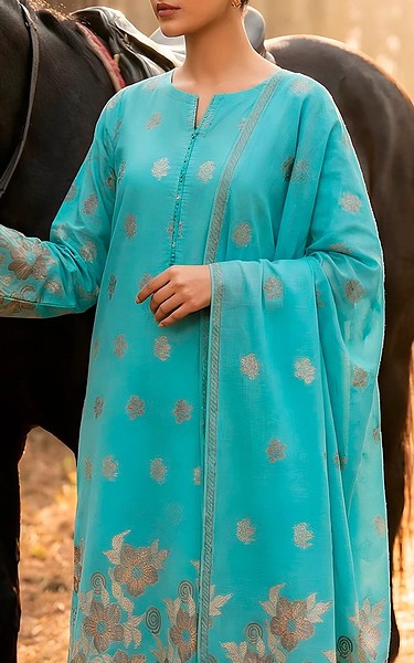 VS Textile Turquoise Jacquard Suit | Pakistani Lawn Dress in USA- Image 2