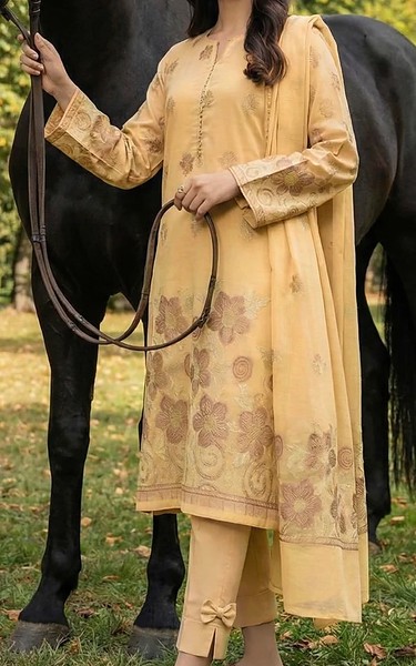 VS Textile Light Golden Jacquard Suit | Pakistani Lawn Dress in USA- Image 1