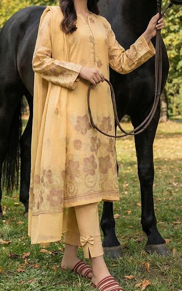 VS Textile Light Golden Jacquard Suit | Pakistani Lawn Dress in USA- Image 2