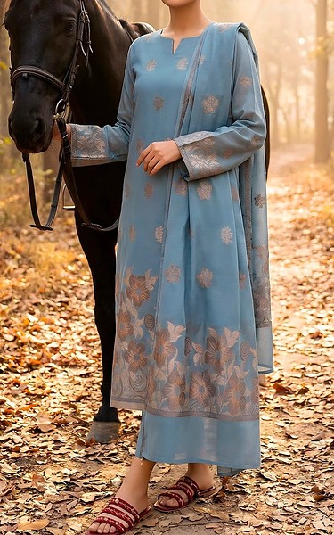 VS Textile Dusty Blue Jacquard Suit | Pakistani Lawn Dress in USA- Image 1