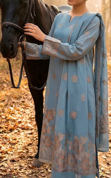 VS Textile Dusty Blue Jacquard Suit | Pakistani Lawn Dress in USA- Image 2