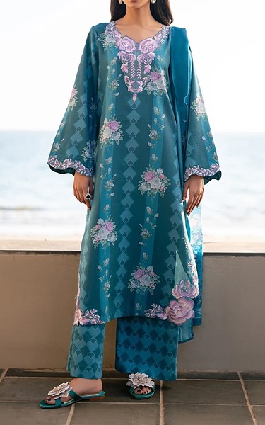 Xenia Teal Blue Lawn Suit | Pakistani Lawn Dress in USA- Image 1